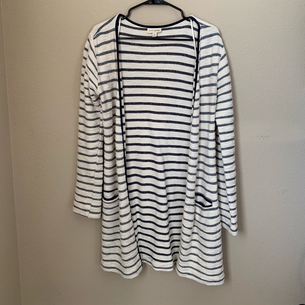 A long striped cardigan with pockets